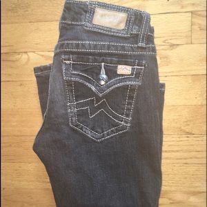 Miss Me, gray wash denim, straight bootcut jeans